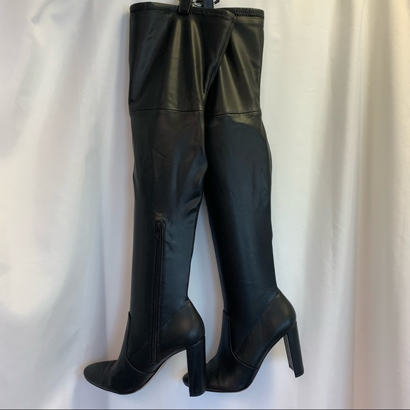 ALDO black faux leather stretchy over the knee high heel boots size 7.5 - Picture 3 of 15